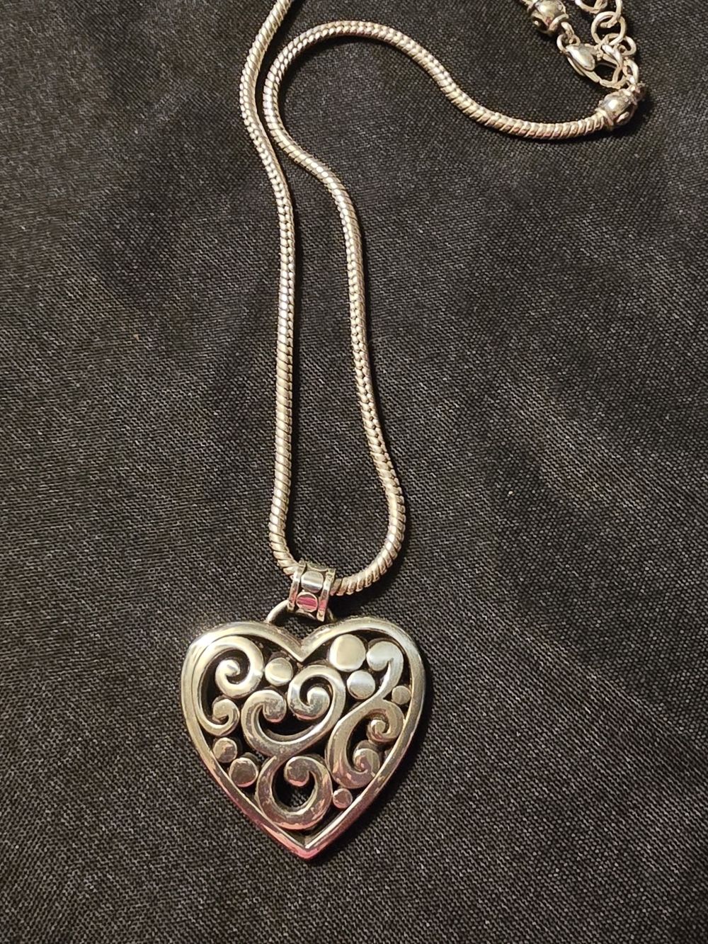 Brighton Silver Heart Scroll Pendant Necklace